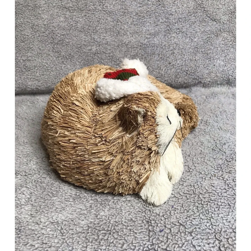 Pier 1 imports Christmas Sisal Sleeping Cat Holiday Straw Decoration With Hat‎
